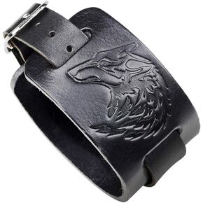 Mens Leather Cuff Bracelet – Wolf Head Bracelet Wide Belt, Gift Ideas for Brother, Dad, Boyfriend, Husband (Wolf Black) in Saudi Arabia
