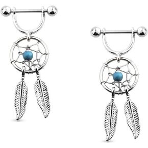 316L Surgical Steel Dream Catcher Feather Nipple Shield Gem 3/4" 14 gauge pair (Turg) in Saudi Arabia
