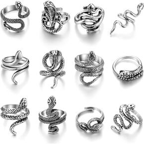 12 قطعة خاتم الأفعى الكلاسيكي خاتم الحيوان مجموعة خواتم الشرير ريترو الأفعى خواتم مجموعة للرجال النساء افتتاح حلقة قابلة للتعديل (ريترو) in Kuwait