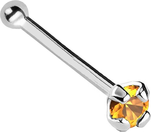 22G Solid 14Kt Gold Nose Bone Stud with Prong Set real Citrine Gemstone, 14kt Yellow Gold or 14kt White Gold - November Birthstone Nose Ring in Saudi Arabia