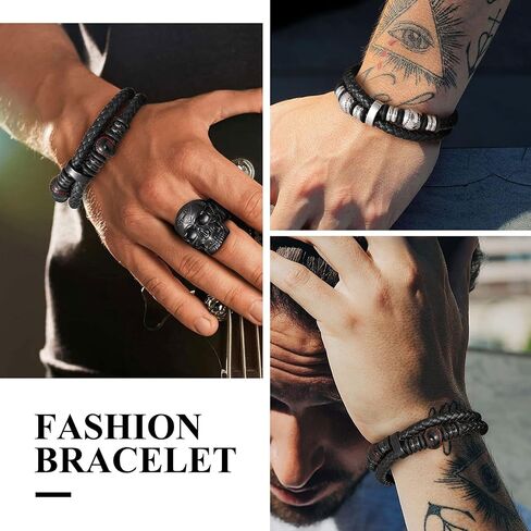 Bestyle Genuine Leather Braided Black Baseball Bead Bracelets for Men Boys, Fashion Wirstband Ball Sport Bracelets Mens Sports Jewelry for Baseball Sprots Fan Maior League Baseball Player in Saudi Arabia