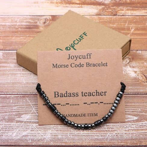 JoycuFF Inspirational 𝗠𝗼𝗿𝘀𝗲 𝗖𝗼𝗱𝗲 𝗕𝗿𝗮𝗰𝗲𝗹𝗲𝘁𝘀 𝗳𝗼𝗿 𝗪𝗼𝗺𝗲𝗻 Men Secret Message Obsidian Beads 𝗛𝗮𝗻𝗱𝗺𝗮𝗱𝗲 Woven Jewelry 𝗕𝗶𝗿𝘁𝗵𝗱𝗮𝘆 Gifts for Her in Saudi Arabia