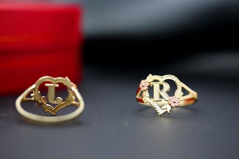 CaliRoseJewelry 10k Gold Initial Alphabet Personalized Heart Ring - Letter M in Kuwait
