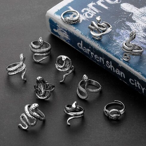 12 قطعة خاتم الأفعى الكلاسيكي خاتم الحيوان مجموعة خواتم الشرير ريترو الأفعى خواتم مجموعة للرجال النساء افتتاح حلقة قابلة للتعديل (ريترو) in Kuwait