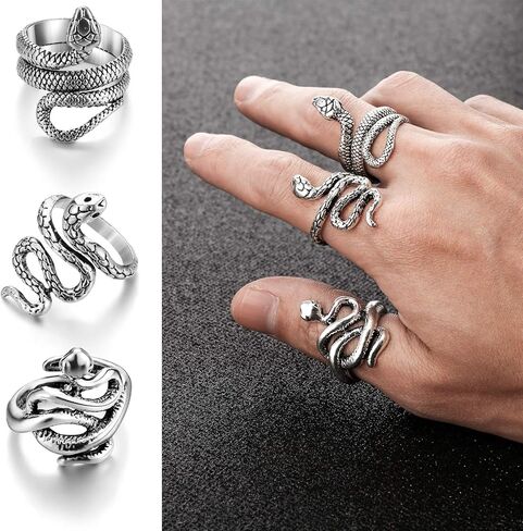 12 قطعة خاتم الأفعى الكلاسيكي خاتم الحيوان مجموعة خواتم الشرير ريترو الأفعى خواتم مجموعة للرجال النساء افتتاح حلقة قابلة للتعديل (ريترو) in Kuwait