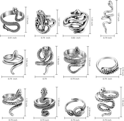 12 قطعة خاتم الأفعى الكلاسيكي خاتم الحيوان مجموعة خواتم الشرير ريترو الأفعى خواتم مجموعة للرجال النساء افتتاح حلقة قابلة للتعديل (ريترو) in Kuwait