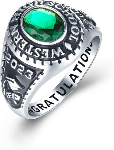 PJM Customized Sterling Silver Men High School and College Class Ring – Modern Collection – Fully Personalized - Mementos Jewelry in Kuwait
