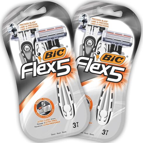 BIC Hybrid 5 Flex Refillable Men's Razor, 1 Weighted Handle and 10 Nano-Tech Titanium 5-Blade Refills with Precision Blade - Bundle of 1+10 in Saudi Arabia