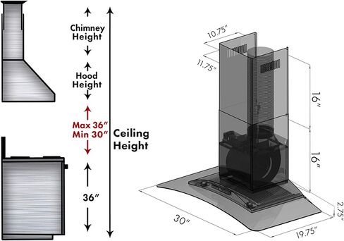 ZLINE 30" Convertible Vent Wall Mount Range Hood in Stainless Steel & Glass (KZ-30) in Kuwait
