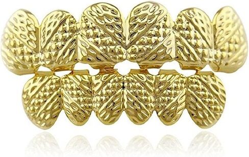 mainlead 14k Gold Oblique Texture Grills Hip Hop 6 Teeth Top and Bottom Set in Kuwait