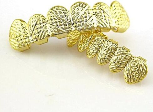 mainlead 14k Gold Oblique Texture Grills Hip Hop 6 Teeth Top and Bottom Set in Kuwait