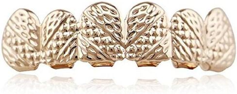 mainlead 14k Gold Oblique Texture Grills Hip Hop 6 Teeth Top and Bottom Set in Kuwait