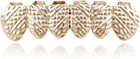 mainlead 14k Gold Oblique Texture Grills Hip Hop 6 Teeth Top and Bottom Set in Kuwait