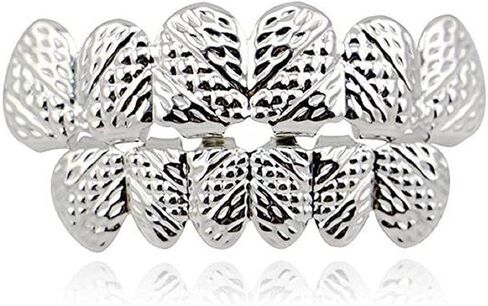 mainlead 14k Gold Oblique Texture Grills Hip Hop 6 Teeth Top and Bottom Set in Kuwait