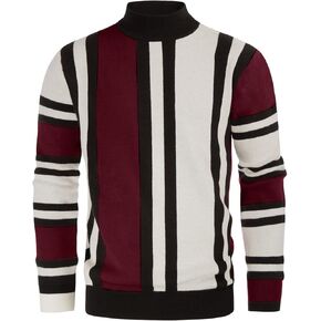 GRACE KARIN Mens Vintage Stripes Pullover Stand Collar Mockneck Jumper Sweater in Saudi Arabia