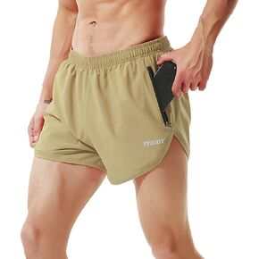 TENJOY Men's Running Shorts Gym Athletic Workout Shorts for Men 3 inch Sports Shorts with Zipper Pocket