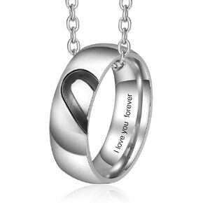 Personalized Heart Matching Couples Necklaces for Him and Her Custom Engraved Names Initial Promise Ring Pendant Necklace for Men Women in Kuwait