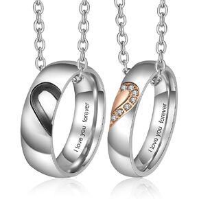 Personalized Heart Matching Couples Necklaces for Him and Her Custom Engraved Names Initial Promise Ring Pendant Necklace for Men Women in Saudi Arabia