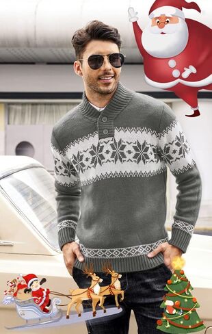 COOFANDY Men's Christmas Sweater Ugly Knitted Xmas Sweaters Casual Snowflake Pullover Knitwear in Saudi Arabia