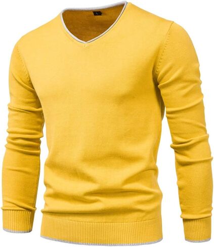Esobo Men's Cotton V Neck Sweater Knitted Jumper Sweater Long Sleeve Pullover Top in Kuwait
