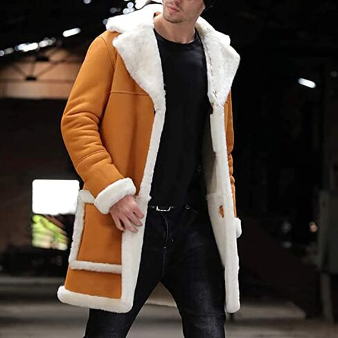 Ymosrh Sport Jackets for Men Men's Casual Cardigan Fleece Lined Solid Buttons Wool Long Sleeve Trench Coat Jackets in Kuwait