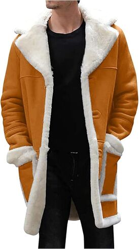Ymosrh Sport Jackets for Men Men's Casual Cardigan Fleece Lined Solid Buttons Wool Long Sleeve Trench Coat Jackets in Kuwait