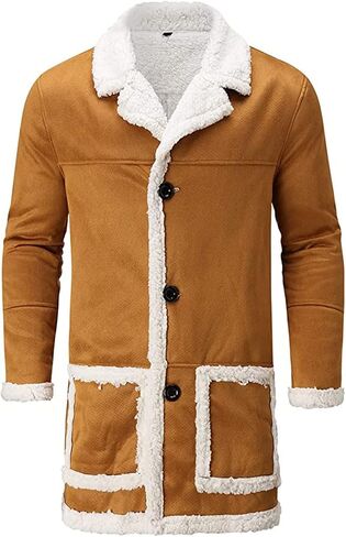 Ymosrh Sport Jackets for Men Men's Casual Cardigan Fleece Lined Solid Buttons Wool Long Sleeve Trench Coat Jackets in Kuwait