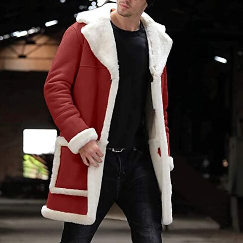Ymosrh Sport Jackets for Men Men's Casual Cardigan Fleece Lined Solid Buttons Wool Long Sleeve Trench Coat Jackets in Kuwait