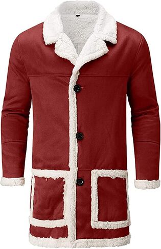 Ymosrh Sport Jackets for Men Men's Casual Cardigan Fleece Lined Solid Buttons Wool Long Sleeve Trench Coat Jackets in Kuwait