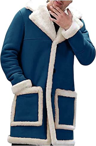 Ymosrh Sport Jackets for Men Men's Casual Cardigan Fleece Lined Solid Buttons Wool Long Sleeve Trench Coat Jackets in Kuwait