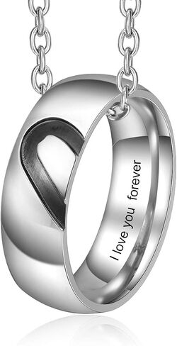 Personalized Heart Matching Couples Necklaces for Him and Her Custom Engraved Names Initial Promise Ring Pendant Necklace for Men Women in Kuwait