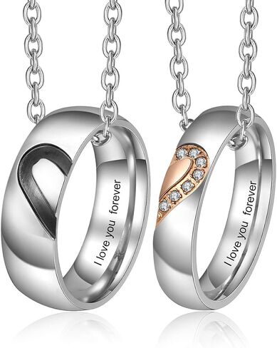 Personalized Heart Matching Couples Necklaces for Him and Her Custom Engraved Names Initial Promise Ring Pendant Necklace for Men Women in Saudi Arabia