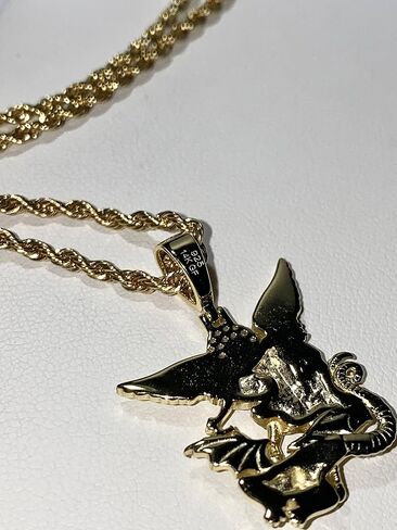 Shop-iGold Strength of St Michael Archangel Saint Michael Men's Women's 925 Italy 14k Gold 5X Necklace Pendant, Rope Chain The Archangel Michael in Kuwait