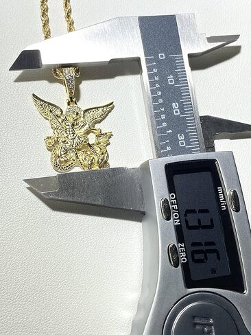 Shop-iGold Strength of St Michael Archangel Saint Michael Men's Women's 925 Italy 14k Gold 5X Necklace Pendant, Rope Chain The Archangel Michael in Kuwait