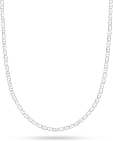 Pori Jewelers 925 Sterling Silver 2mm, 3mm, 3.5mm, 5.5mm Flat Mariner/Marina Link Chain Necklace in Saudi Arabia