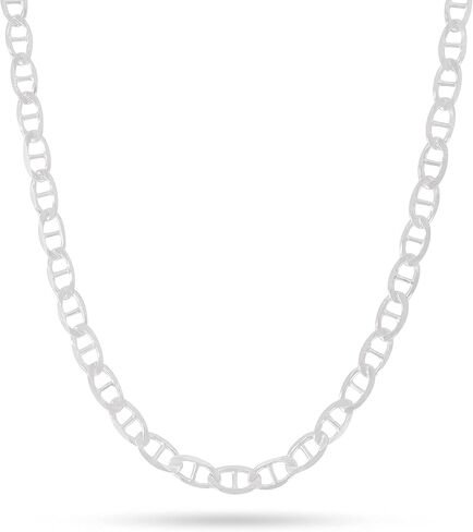 Pori Jewelers 925 Sterling Silver 2mm, 3mm, 3.5mm, 5.5mm Flat Mariner/Marina Link Chain Necklace in Saudi Arabia