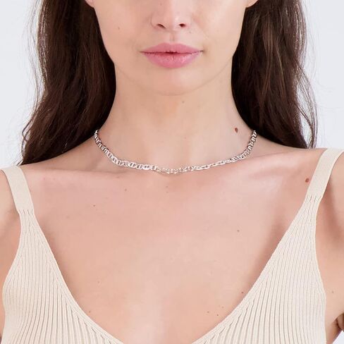 Pori Jewelers 925 Sterling Silver 2mm, 3mm, 3.5mm, 5.5mm Flat Mariner/Marina Link Chain Necklace in Saudi Arabia