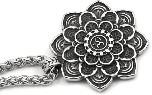 GUNGNEER Mandala Ohm Necklace Lotus Flower Jewelry Men Women Stainless Steel Charm Hindu Chain Metitation Symbol in Saudi Arabia