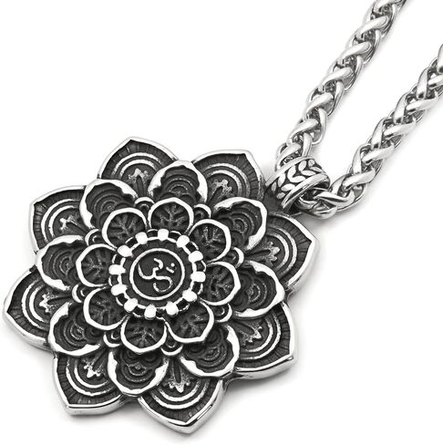 GUNGNEER Mandala Ohm Necklace Lotus Flower Jewelry Men Women Stainless Steel Charm Hindu Chain Metitation Symbol in Saudi Arabia