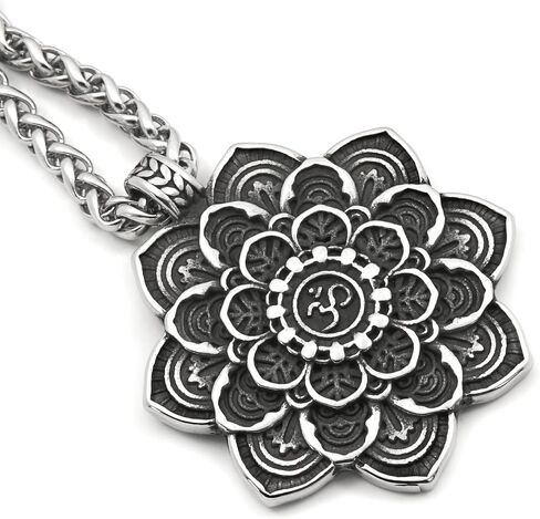 GUNGNEER Mandala Ohm Necklace Lotus Flower Jewelry Men Women Stainless Steel Charm Hindu Chain Metitation Symbol in Saudi Arabia