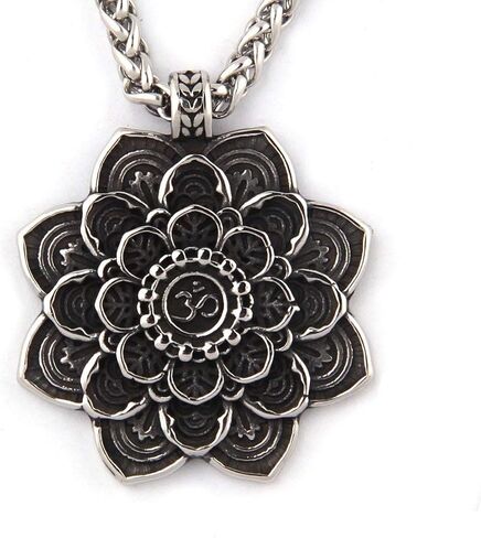 GUNGNEER Mandala Ohm Necklace Lotus Flower Jewelry Men Women Stainless Steel Charm Hindu Chain Metitation Symbol in Saudi Arabia