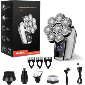 Topretty Electric Head Shaver for Men, 5 in 1 Skull Shaver, 8-Head Upgrade Wet Dry Beard Trimmer, Rotary Razor Shaving Kit with Floating Head, Bald Grooming Kit with Hair&Nose Trimmer, Massager, Brush in Saudi Arabia