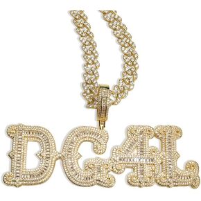DOBLING Hip Hop Custom Big Baguettes Letters Name Necklace With 9mm Cuban Link Chain VVS Clarity Cubic Zirconia Iced Out Personalized Name Pendants Charm Jewelry for Women Men in Saudi Arabia