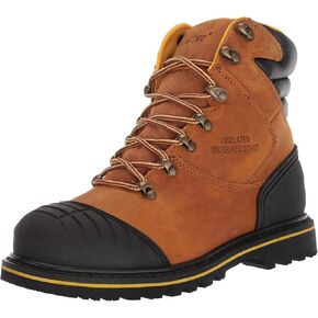 Men's 6" Steel Toe Work Boots, Full Grain Tumbled Leather Oil, Slip + Acid Resistant Construction Shoe, Goodyear Welt with Heel Kick