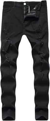 Lu's Chic Men's Skinny Ripped Jeans Stretch Slim Fit Destroyed Tapered Leg Distressed Denim Pants in Saudi Arabia