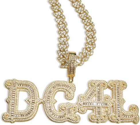 DOBLING Hip Hop Custom Big Baguettes Letters Name Necklace With 9mm Cuban Link Chain VVS Clarity Cubic Zirconia Iced Out Personalized Name Pendants Charm Jewelry for Women Men in Saudi Arabia