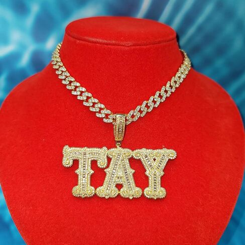 DOBLING Hip Hop Custom Big Baguettes Letters Name Necklace With 9mm Cuban Link Chain VVS Clarity Cubic Zirconia Iced Out Personalized Name Pendants Charm Jewelry for Women Men in Saudi Arabia