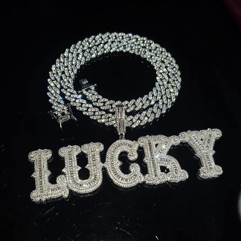 DOBLING Hip Hop Custom Big Baguettes Letters Name Necklace With 9mm Cuban Link Chain VVS Clarity Cubic Zirconia Iced Out Personalized Name Pendants Charm Jewelry for Women Men in Saudi Arabia