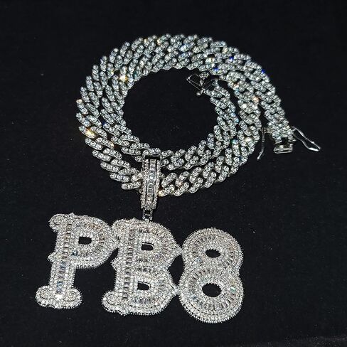 DOBLING Hip Hop Custom Big Baguettes Letters Name Necklace With 9mm Cuban Link Chain VVS Clarity Cubic Zirconia Iced Out Personalized Name Pendants Charm Jewelry for Women Men in Saudi Arabia