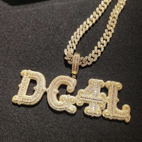 DOBLING Hip Hop Custom Big Baguettes Letters Name Necklace With 9mm Cuban Link Chain VVS Clarity Cubic Zirconia Iced Out Personalized Name Pendants Charm Jewelry for Women Men in Saudi Arabia